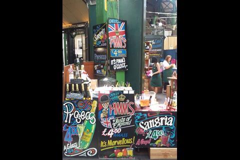 Borough Market alcoholic drinks signs